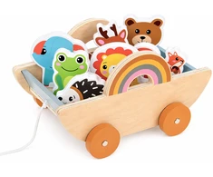 Jokomisiada Wooden cart with 7 animals to pull ZA6168