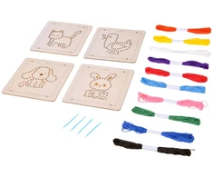 Jokomisiada Wooden Montessori Interlacing – Set of 4 Templates + Embroidery Thread ZA6543