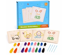 Jokomisiada Wooden Montessori Interlacing – Set of 4 Templates + Embroidery Thread ZA6543