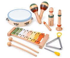 Jokomisiada Wooden musical instruments cymbals, tambourine, triangle - 6 pcs IN0191