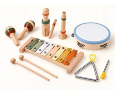 Jokomisiada Wooden musical instruments cymbals, tambourine, triangle - 6 pcs IN0191