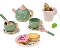 Jokomisiada Wooden tea set PISTACHIO for children, 15 accessories ZA6611