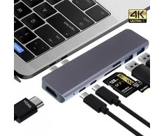 Adapteris 7-in-1 HUB USB-C HDMI 4K SD MacBook Pro / Air - Pilkas