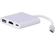Aluminiuotas adapteris HUB 3w1 USB-C į HDMI 4K, USB 3.1, USB-C - sidabrinis