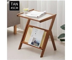 Bambuko staliukas su ratanine lentyna – tamsiai rudas, ilgis 45 cm