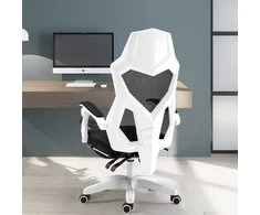 Ergonomiškas biuro fotelis su atlošu ir kojų atrama - baltas
