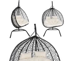 Hanging Cocoon Chair - Juodas su Bežiniu Pagalviu
