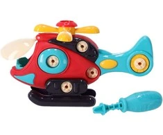 Helikopteris su įrankiais, su judančiomis sraigėmis