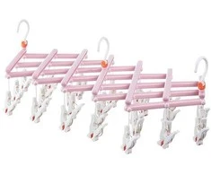 Plastikinis sulankstomas drabužių kabykla su segtukais - 29 segtukai - rožinė