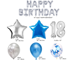 18 -ojo gimtadienio balionų rinkinys - sidabras - mėlyna