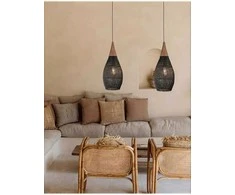 Pakabinamas šviestuvas Rustic Rattan Pakabinama Lempa 35 cm Juoda
