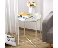 Metalinis apvalus stalas Loft stiliaus - baltas