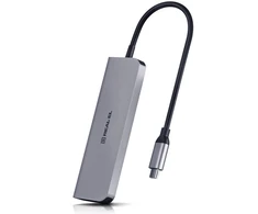 Adapteris C tipo REAL-EL CQ-700, pilkas, su keliais prievadais