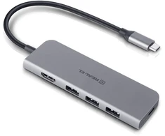 Adapteris C tipo REAL-EL CQ-700, pilkas, su keliais prievadais