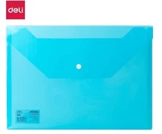 Aplankas - vokas DELI 10472 A4 su spaustuku, plastikinis, šviesiai mėlynos spalvos