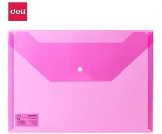 Aplankas-vokas DELI 10442, A4 su spaustuku, plastikinis, rožinės spalvos