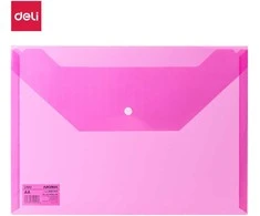 Aplankas-vokas DELI 10442, A4 su spaustuku, plastikinis, rožinės spalvos