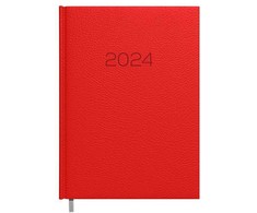 Darbo kalendorius Timer Daytime Prestige 2025 m, A5, raudonos spalvos, minkštas PU viršelis