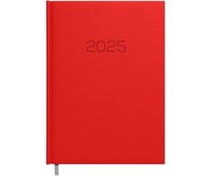 Darbo kalendorius Timer Daytime Prestige 2025 m, A5, raudonos spalvos, minkštas PU viršelis