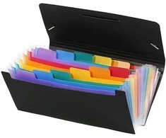 Dėklas dokumentams Viquel Rainbow, 26x13,5cm, 12 skyrelių, su gumelėmis, plastikinis, juodos spalvos
