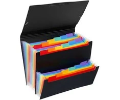 Dėklas dokumentams Viquel Rainbow, A4, 18 skyrelių, su gumelėmis, plastikinis, juodos spalvos