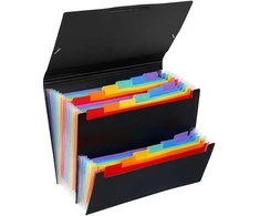 Dėklas dokumentams Viquel Rainbow, A4, 18 skyrelių, su gumelėmis, plastikinis, juodos spalvos