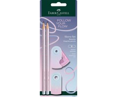 Rinkinys Faber-Castell Grip Flow Edition Blushing Sky, 2 pieštukai B + drožtukas ir trintukas, blisterinėje pakuotėje