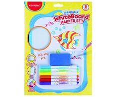 Dvipusė balta magnetinė lenta Keyroad, A4 formato, su plastikiniu rėmeliu, 6 žymekliai