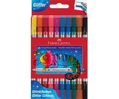 Flomasteriai Faber-Castell, 10 spalvų, dvipusiai, su blizgučiais