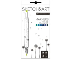 *Dvipusiai permanentiniai žymekliai piešimui Sketch&amp;Art Sea, 6 spalvų