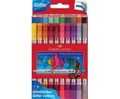 Flomasteriai Faber-Castell, 20 spalvų, dvipusiai, blizgučiai