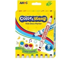 Flomasteriai su antspaudukais Amos Color&amp;Stamp, 8 spalvos