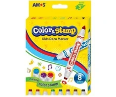 Flomasteriai su antspaudukais Amos Color&amp;Stamp, 8 spalvos