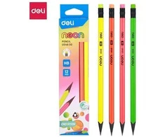 Grafitinis pieštukas Deli Neon U54600, HB, neoninių spalvų, su trintuku