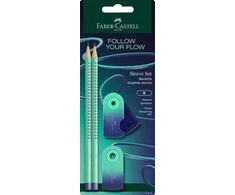 Rinkinys Faber-Castell Flow Edition Buzzing Mėlyna, 2 pieštukai B + drožtukas ir trintukas, blisterinėje pakuotėje