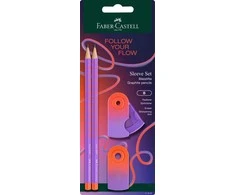 Rinkinys Faber-Castell Flow Edition Punchy Melon, 2 pieštukai B + drožtukas ir trintukas, blisterinėje pakuotėje