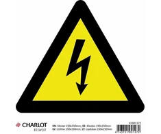 Informacinis lipdukas Charlot, 150x150mm, ELEKTROS SMŪGIO RIZIKA