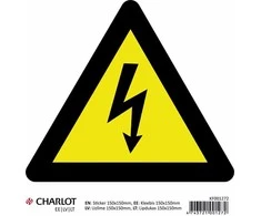 Informacinis lipdukas Charlot, 150x150mm, ELEKTROS SMŪGIO RIZIKA