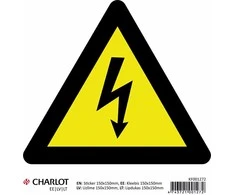Informacinis lipdukas Charlot, 150x150mm, ELEKTROS SMŪGIO RIZIKA