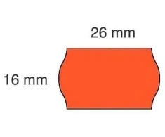 Kainų etiketės 26x16mm, banguotos, 1000vnt, raudonos spalvos