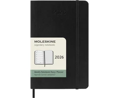 Kalendorius-užrašų knygutė Moleskine 2026 9x14cm, savaitė, minkštu viršeliu, juodos spalvos