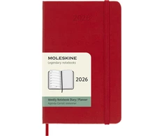 Kalendorius-užrašų knygutė Moleskine 2026 9x14cm, savaitė, kietas viršelis, raudonos spalvos