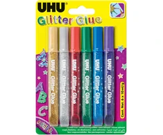 Klijai su blizgučiais UHU, 6spalvų, 10ml