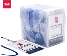 Dėklas vardinei kortelei su juostele DELI 70x105mm, vertikalus, mėlynos spalvos juostelė