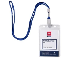 Dėklas vardinei kortelei su juostele DELI 70x105mm, vertikalus, mėlynos spalvos juostelė