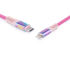 Laidas REAL-EL MFI PD USB Type C - Lightning Rainbow 1m, vaivorykštės spalvos
