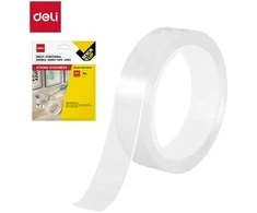 Lipni juosta DELI 24 mm x 3 m x 1 mm, dvipusė, skaidri