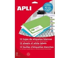 Lipnios etiketės Apli, A4, 210x148mm, 2 etiketės lape, 10 lapų, baltos spalvos