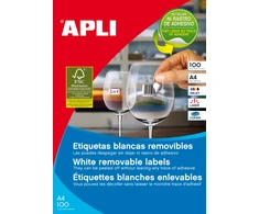 Lipnios etiketės Apli, A4, 36,8x23,8mm, nuimamos, 55 etiketės lape, 100 lapų