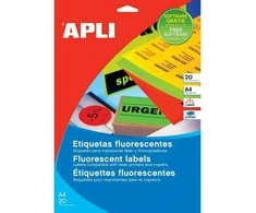 Lipnios etiketės Apli, A4, 60mm, 12 etikečių lape, apvalios, 20 lapų, neoninės raudonos spalvos